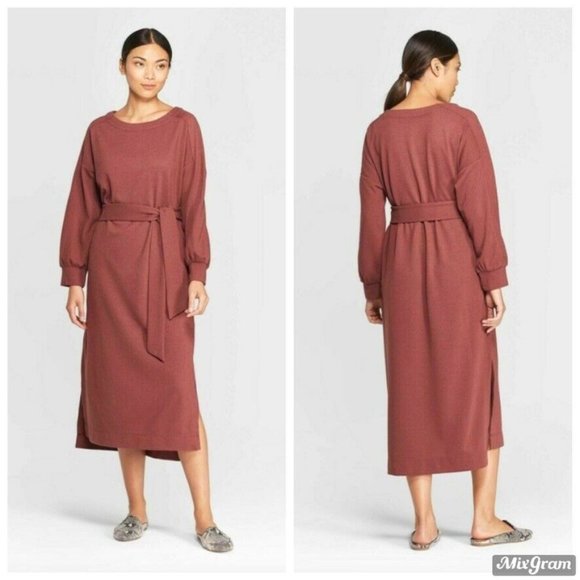 Prologue Long Sleeve Boat Neck Midi Dress Large - Picture 1 of 6